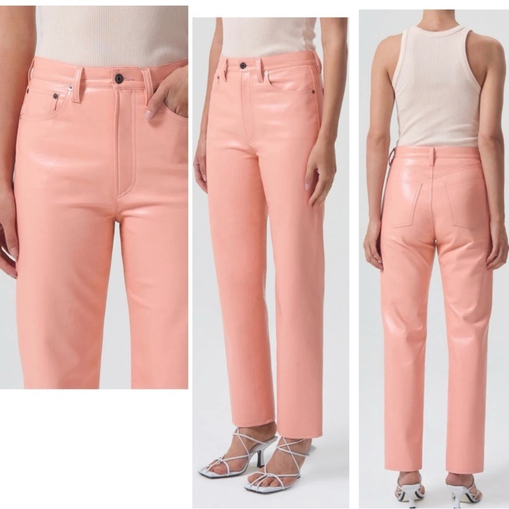 Agolde peach pink Pleather 90's Pinch Waist straight leg pants Faux leather